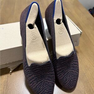Rothy's Knit Ballet Flats in Navy and Brown Zigzag